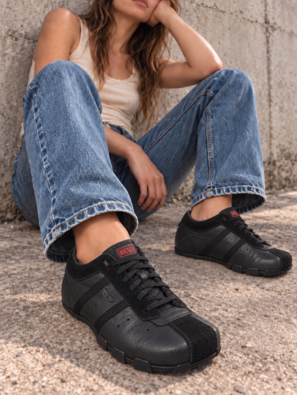 Vintage Y2K Diesel Evelyn Triple Black Square Toe Sneakers Shoes Women’s US 7.5
